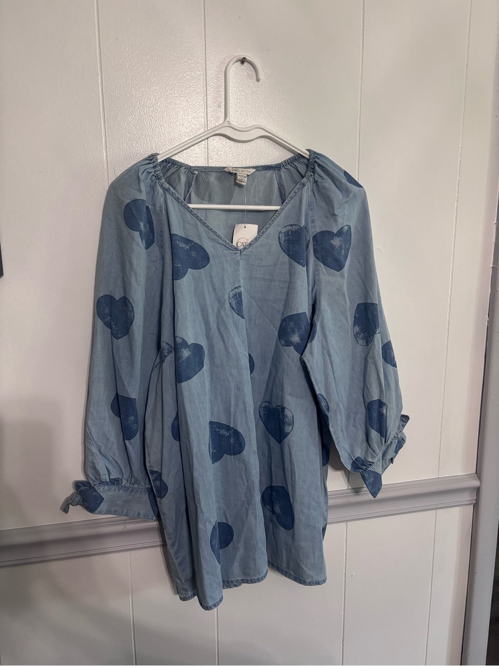 Cato Light Blue Tunic with Navy Heart Print